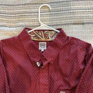 Cinch Men's Long Sleeve Burgundy Geo Print Western Shirt